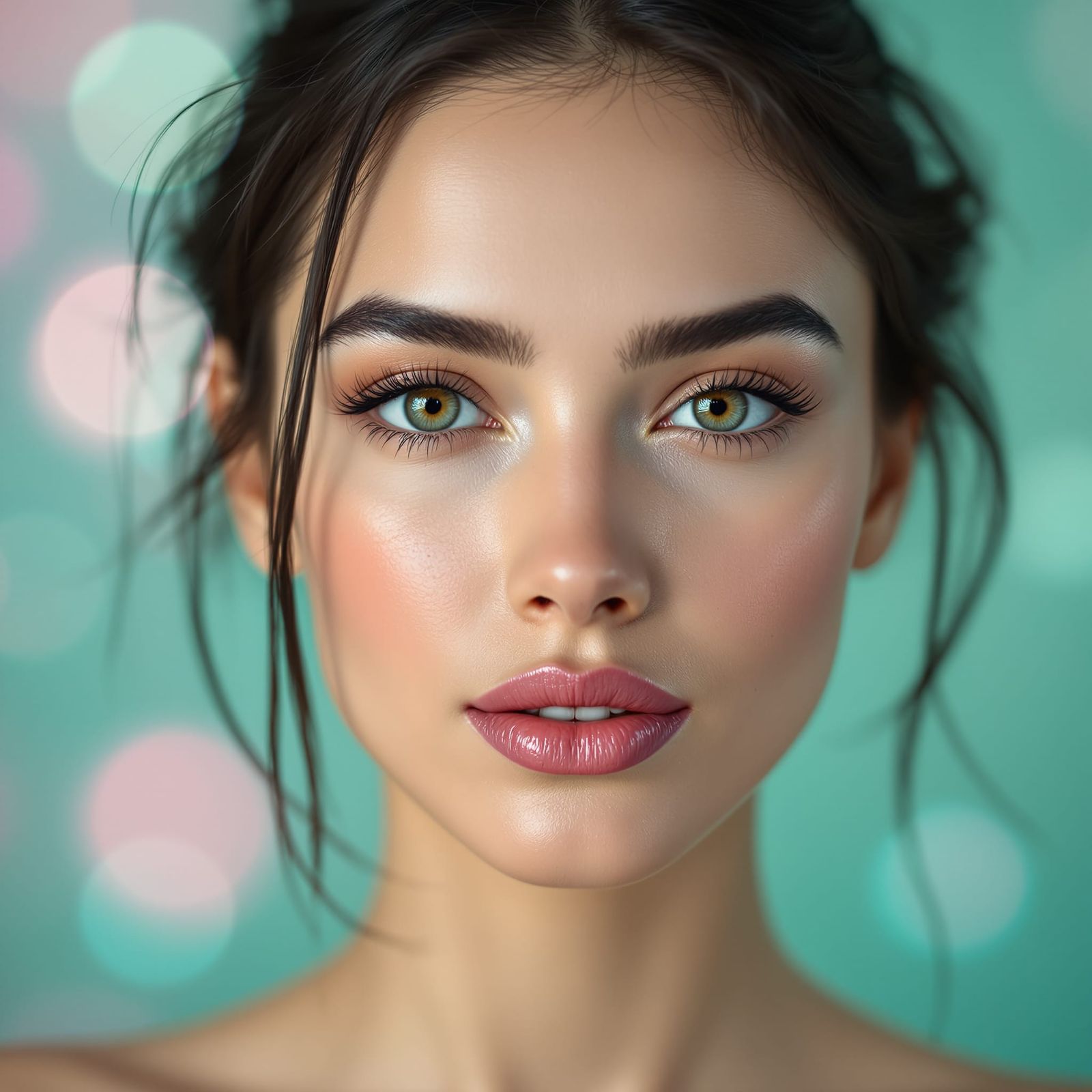 Close-Up Portrait of Mischievous Woman with Glowing Skin