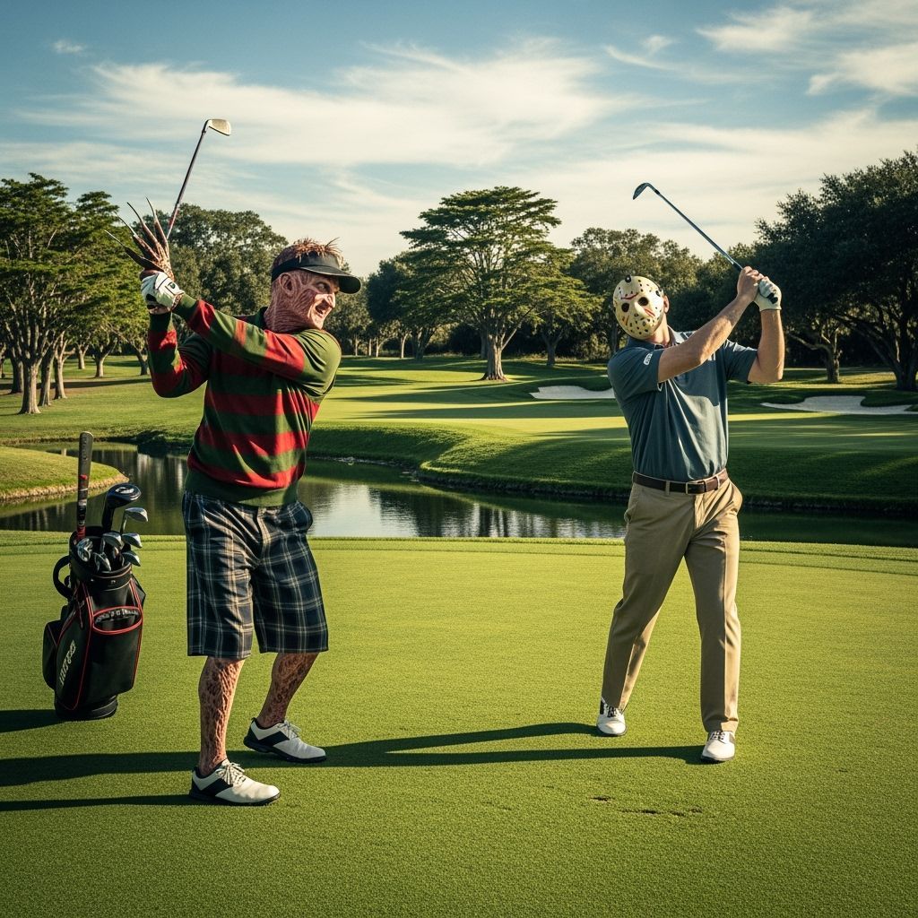 Freddy Krueger & Jason Voorhees Golfing in Golden Hour Light