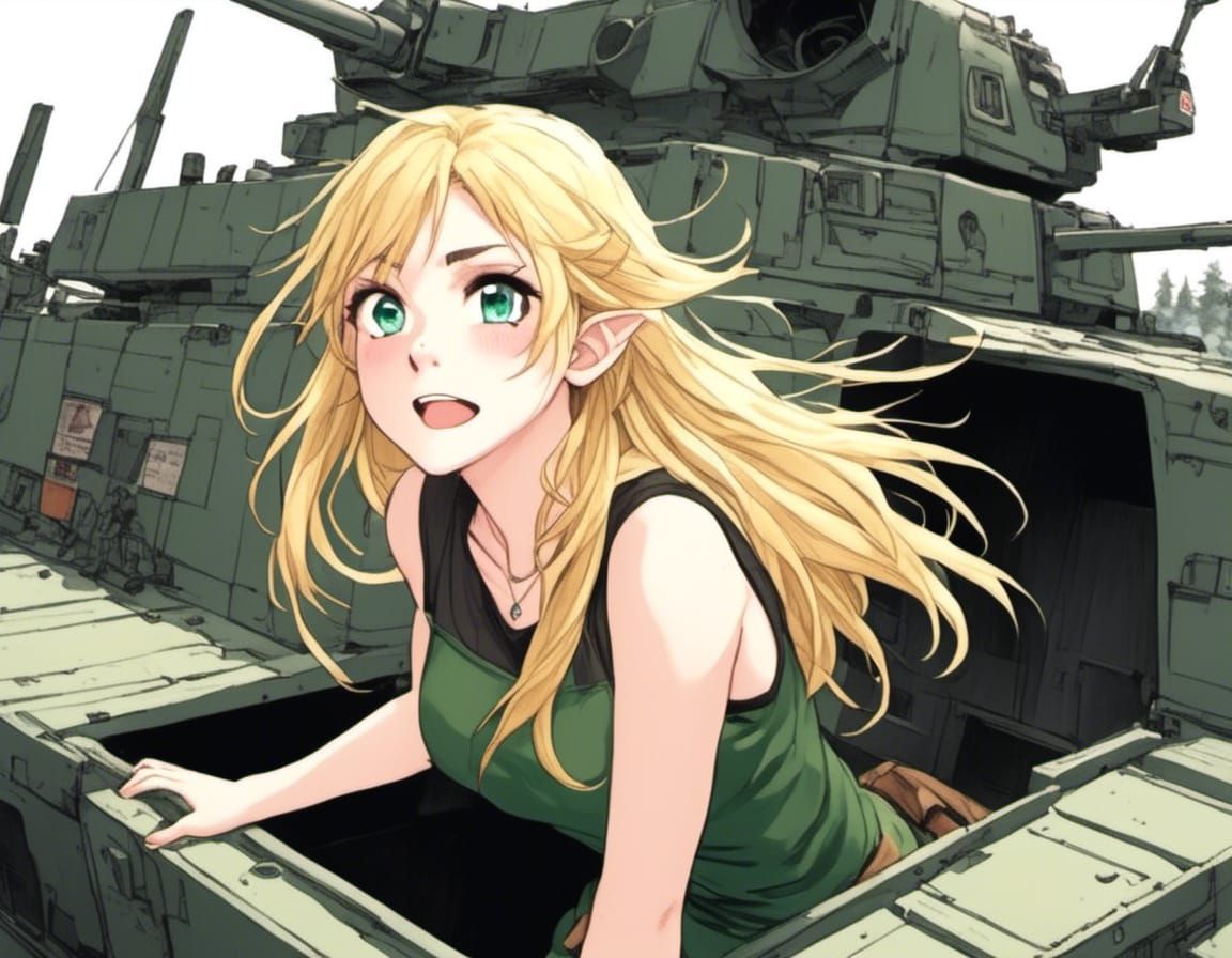 Anime Elf in Tank Hatch