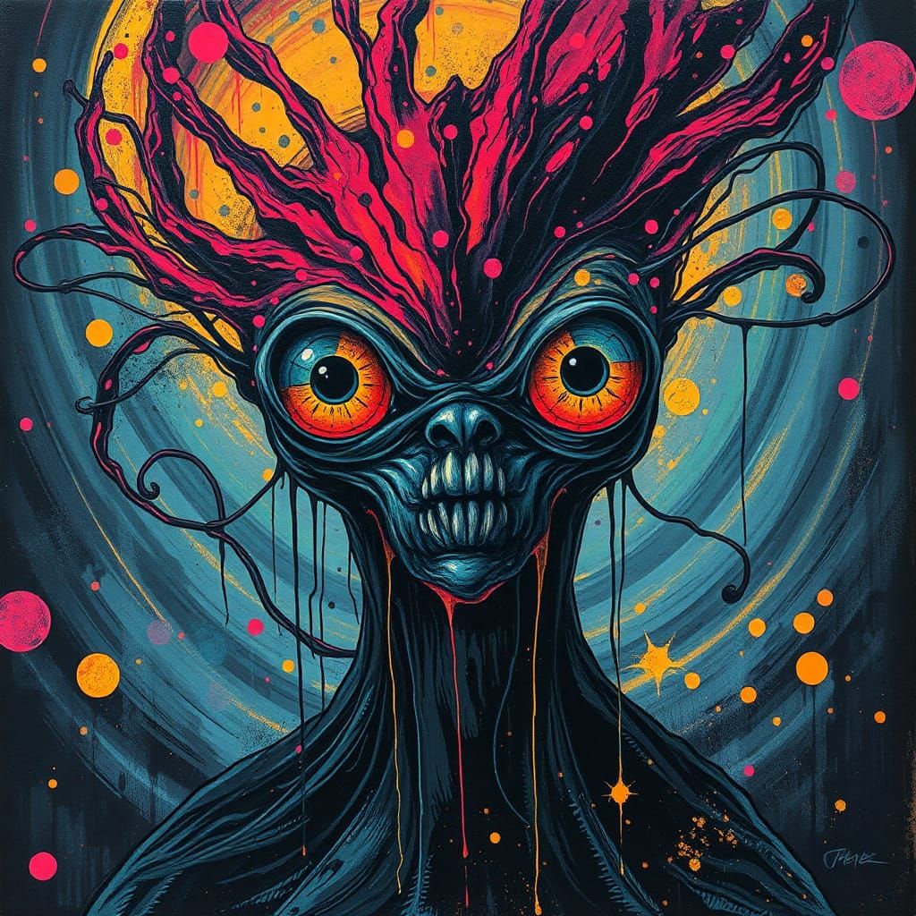 Otherworldly Being in Punk-Inspired Gouache