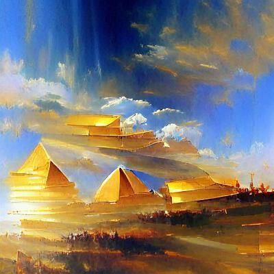Giza Pyramids in Golden Sunlight: An Oil Painting