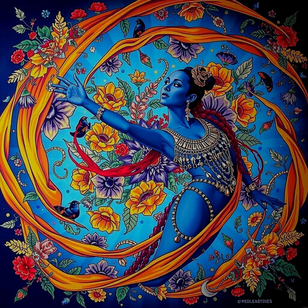 Psychedelic Floral Garden with Cosmic Mystery