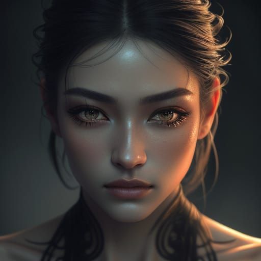 Hyperrealistic Portrait of Beauty Girl in Oil Paint