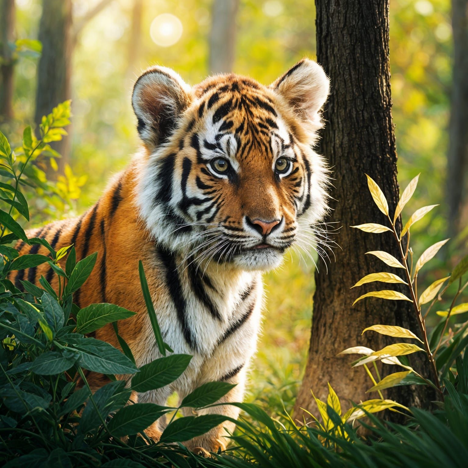 Cute Tiger Cub Playing in the Forest