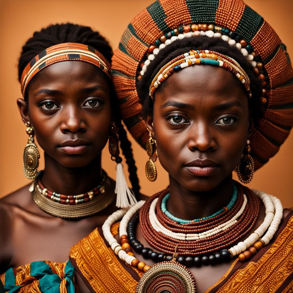 Dark-Skinned Priestesses in Traditional Headdresses
