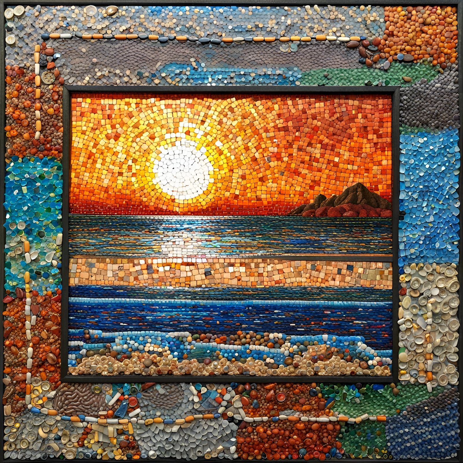 Ocean Sunset Mosaic Art from Recycled Materials