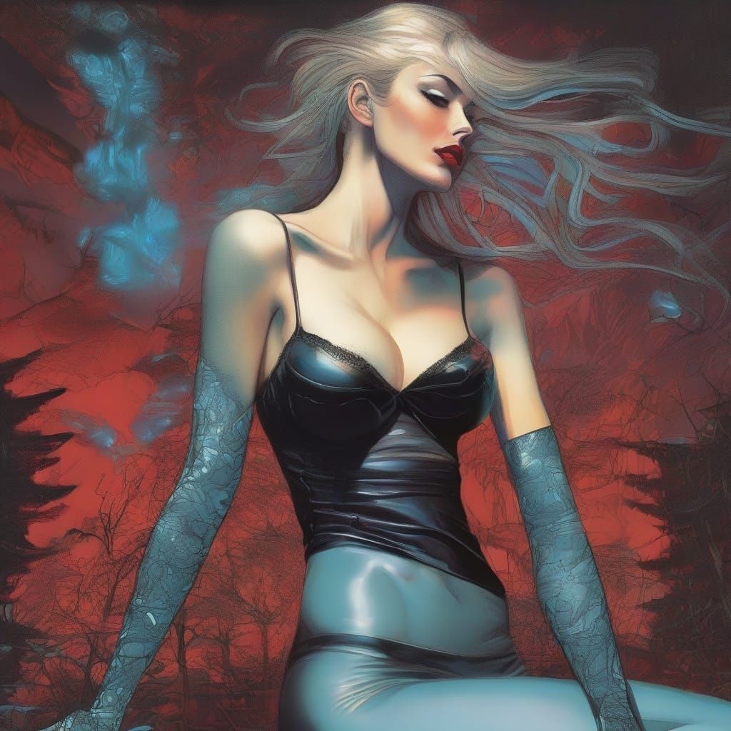 A Sinister Space Siren in Neon Ukiyo-e Style