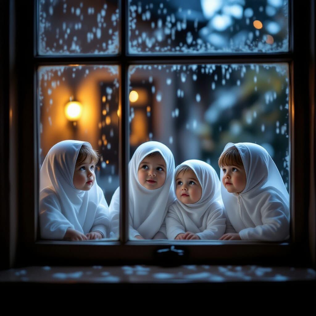 Translucent Ghost Children Longing for Warmth