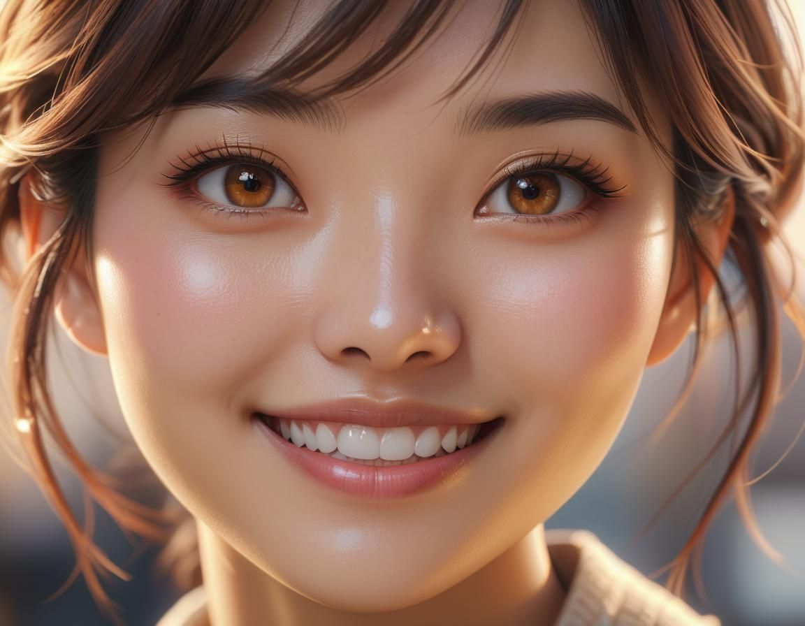 Asian Woman Portrait with Confident Smile in Anime Style