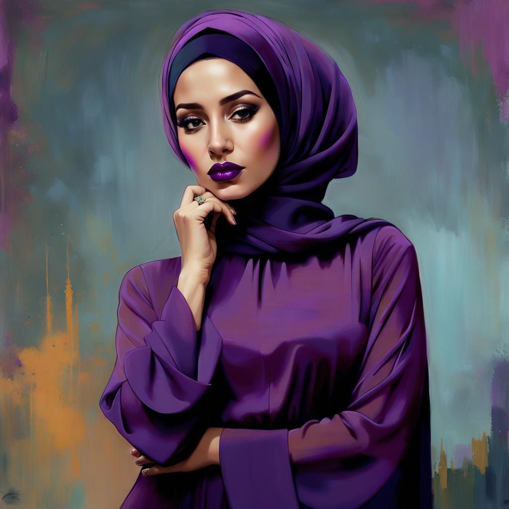 Hijabi Woman Portrait in Vibrant Digital Painting Style