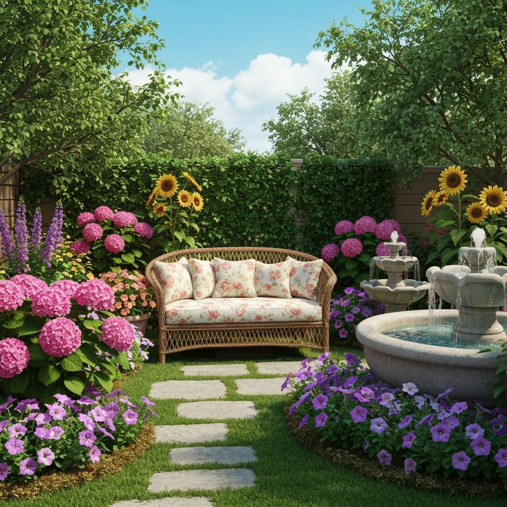Secret Garden Oasis with Water Fountain (3D Render)