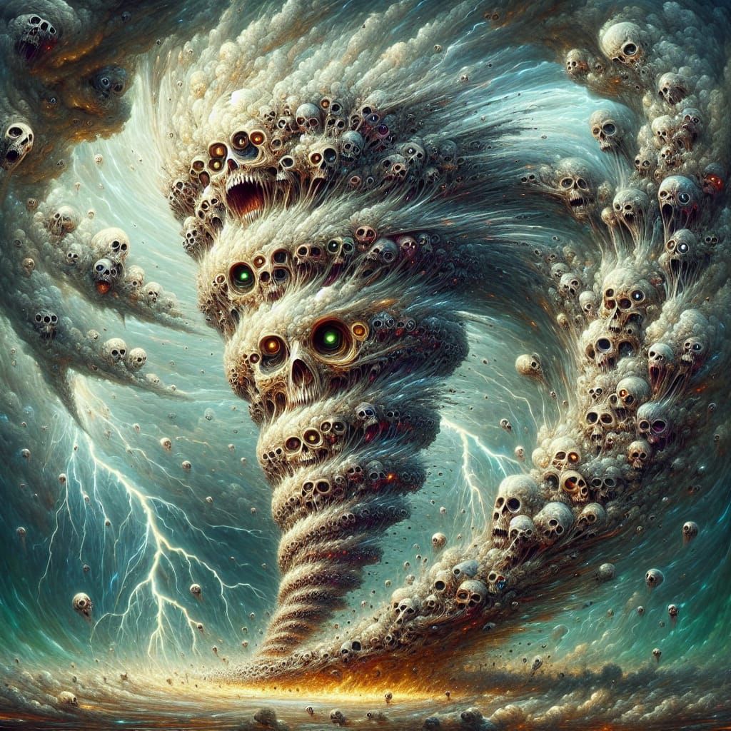 Surreal Skull Tornado in Electric Storm