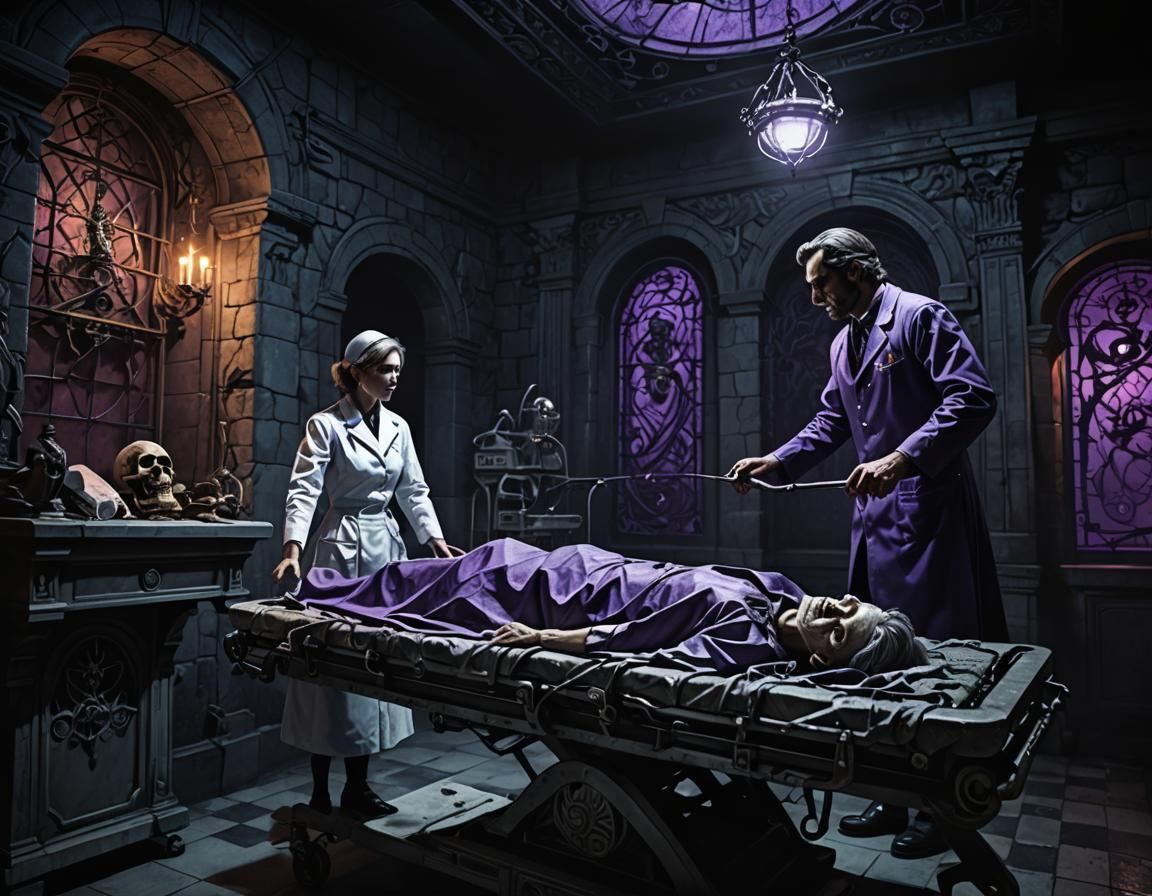 Dark Fantasy: Evil Doctor Escorts Patient to Morgue