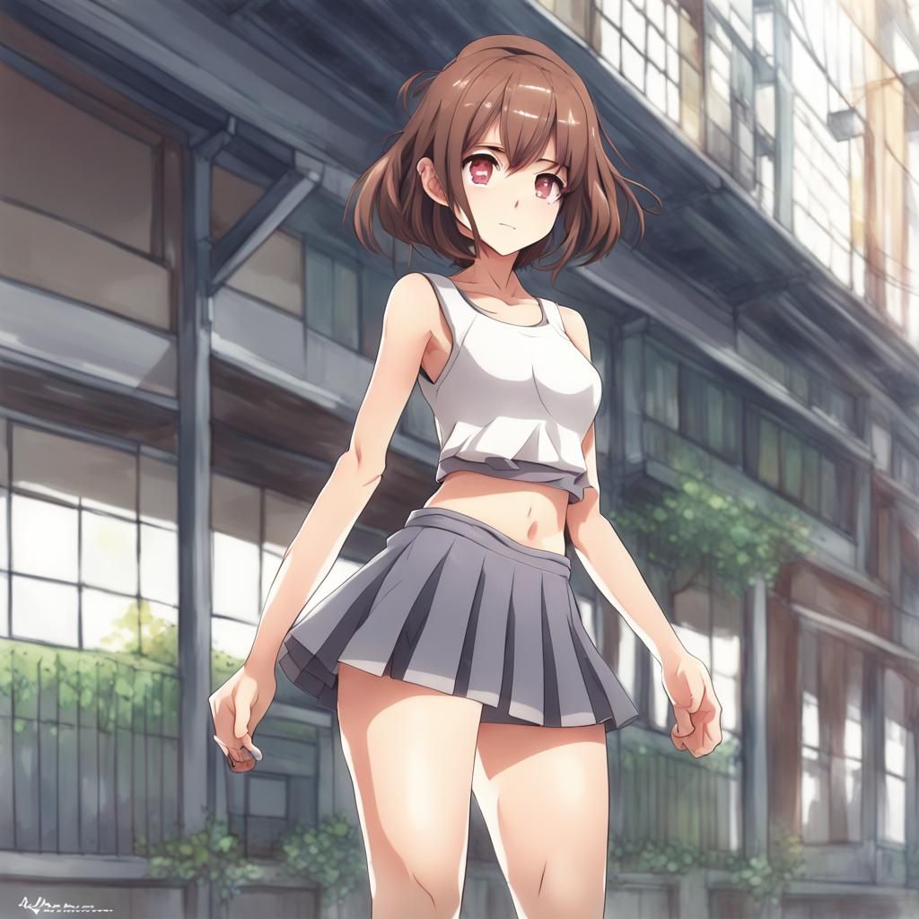 Anime Girl in Crop Top and Skirt