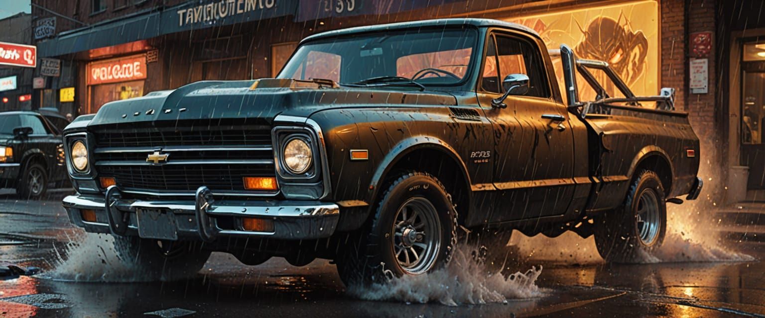 Chevrolet Pickup Encounters Alien in Sci-Fi Art