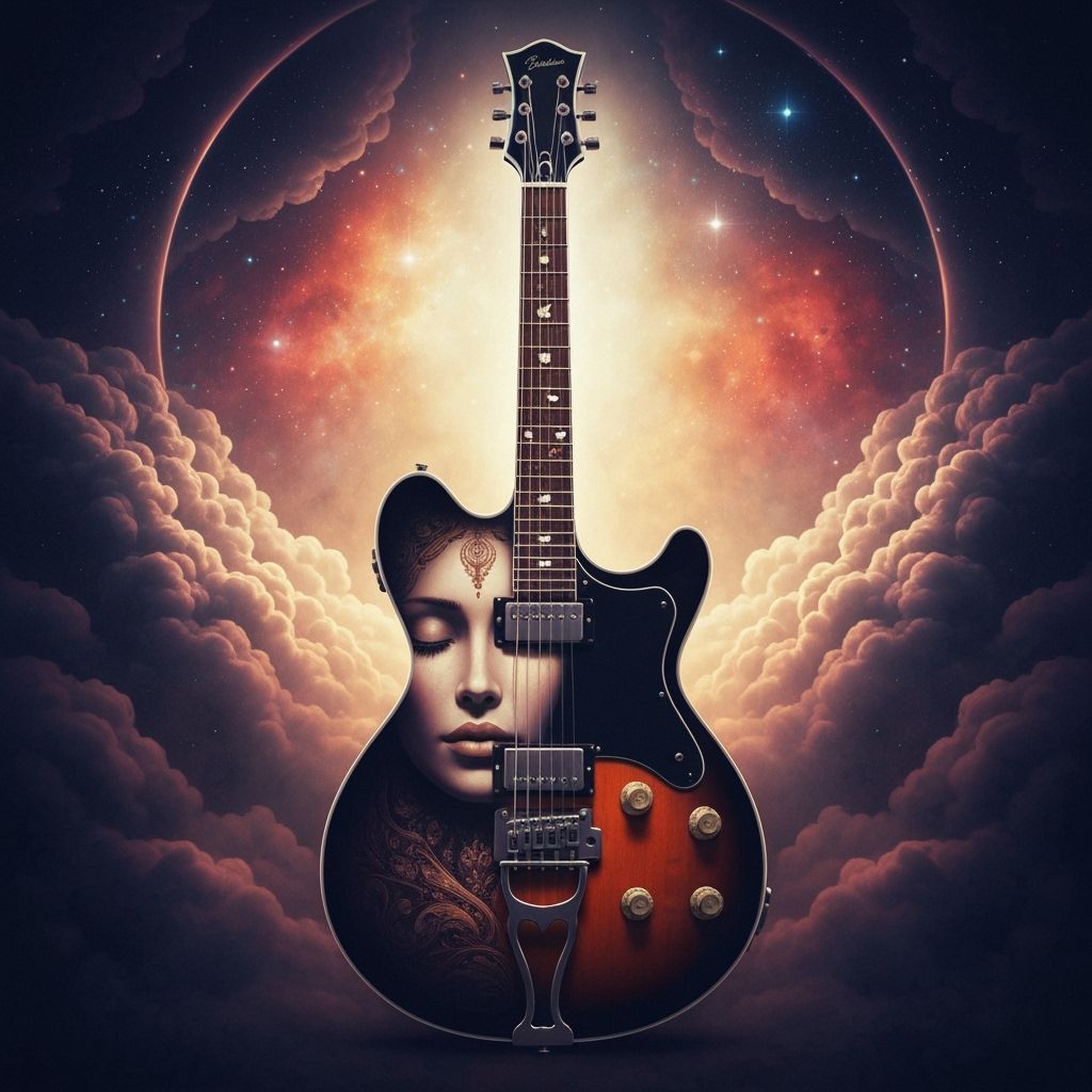 Cosmic Guitar With Serene Face, Digital Matte Painting