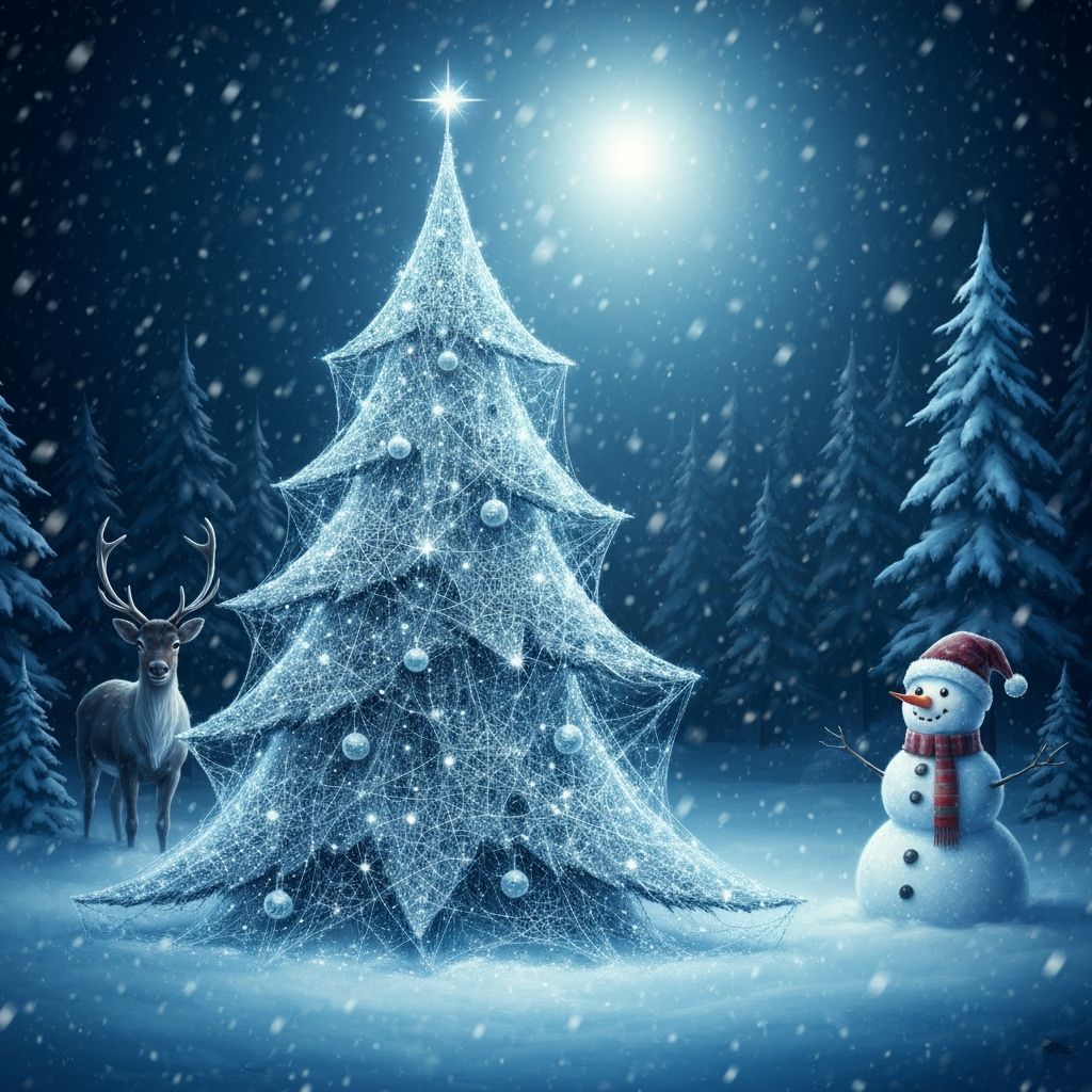 Ethereal Spiderweb Christmas Tree in Snowy Moonlight