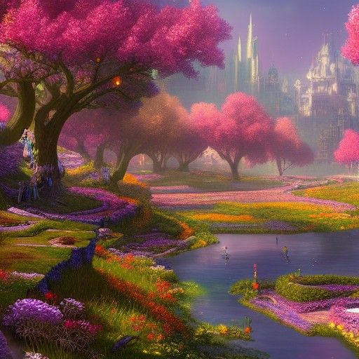 Flowery Kingdom City in Springtime: Fantasy Art