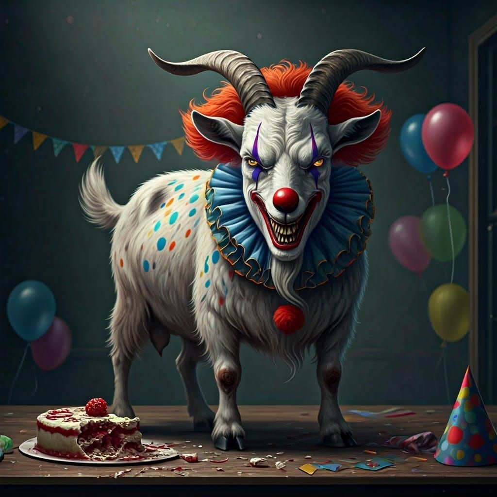 Evil Goat Clown with Disturbing Features and Birthday Party ...
