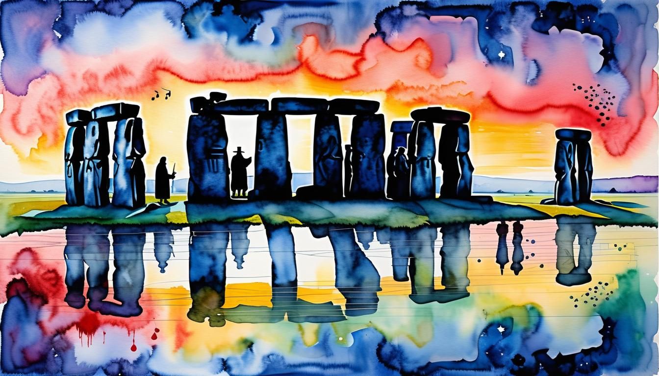 Druids' Dawn Ritual at Stonehenge in Watercolor