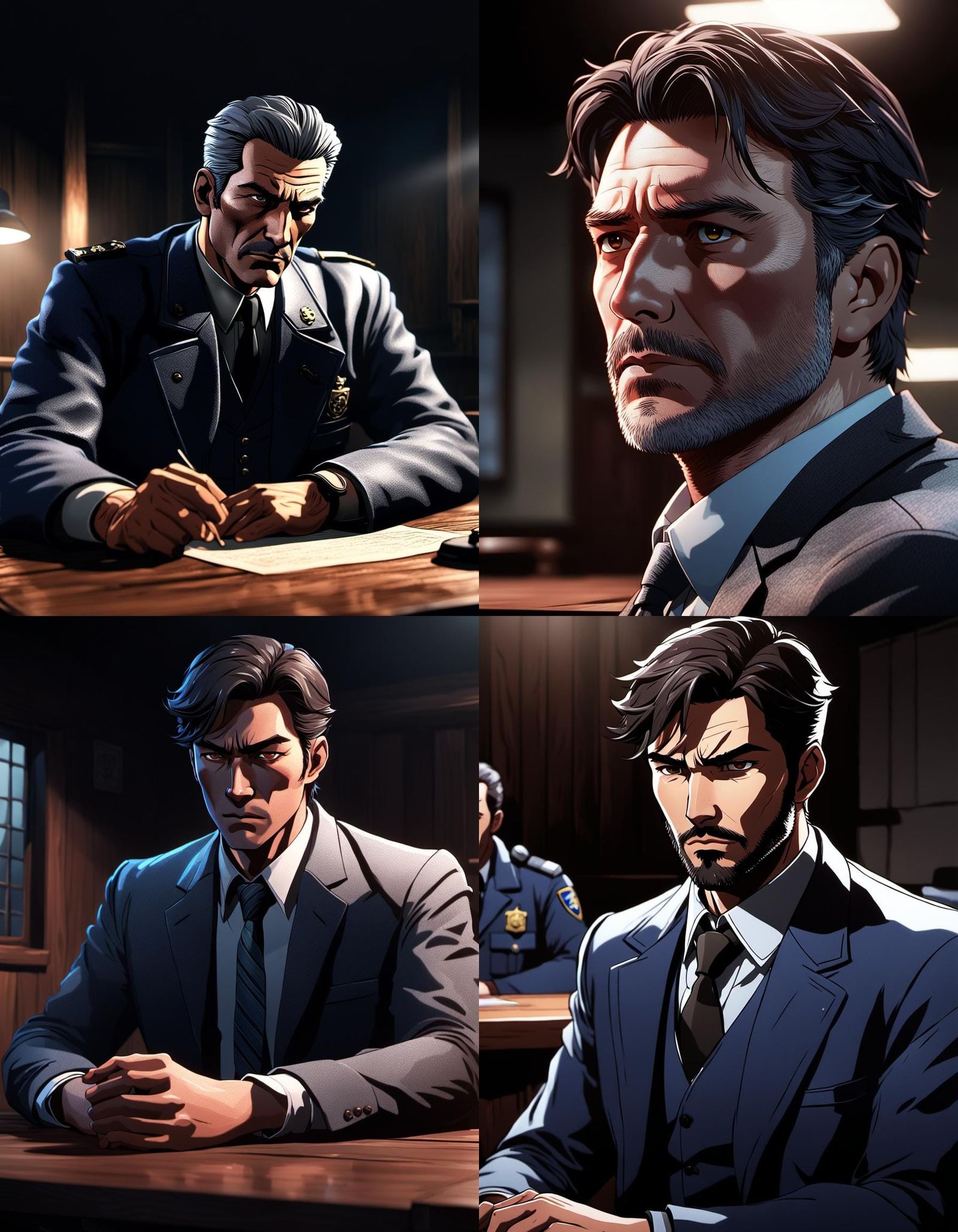 Mysterious Detective Face-Off in High-Definition Anime Style