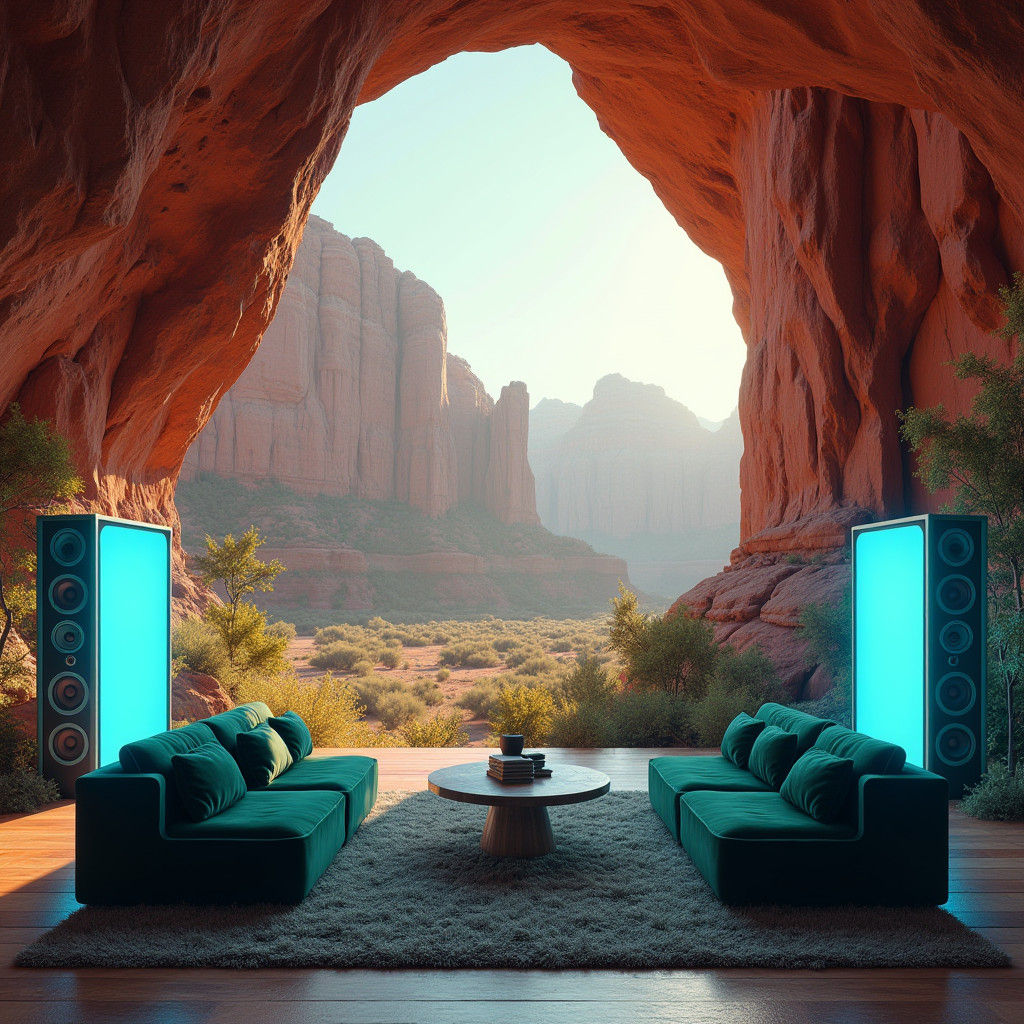 Retro-Futuristic Zion Living Room in Matte-Painted Style