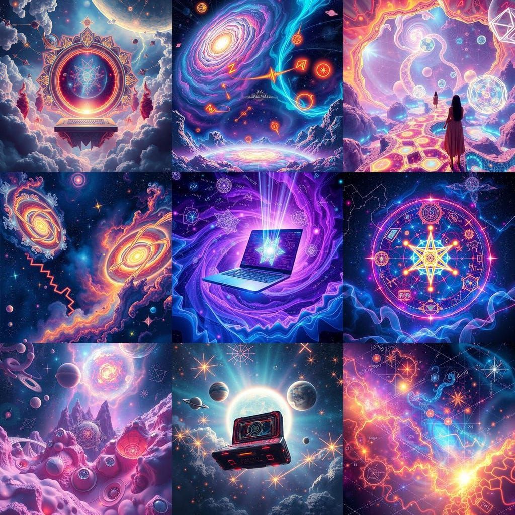 Cosmic Math Odyssey in Vibrant Mixed Media