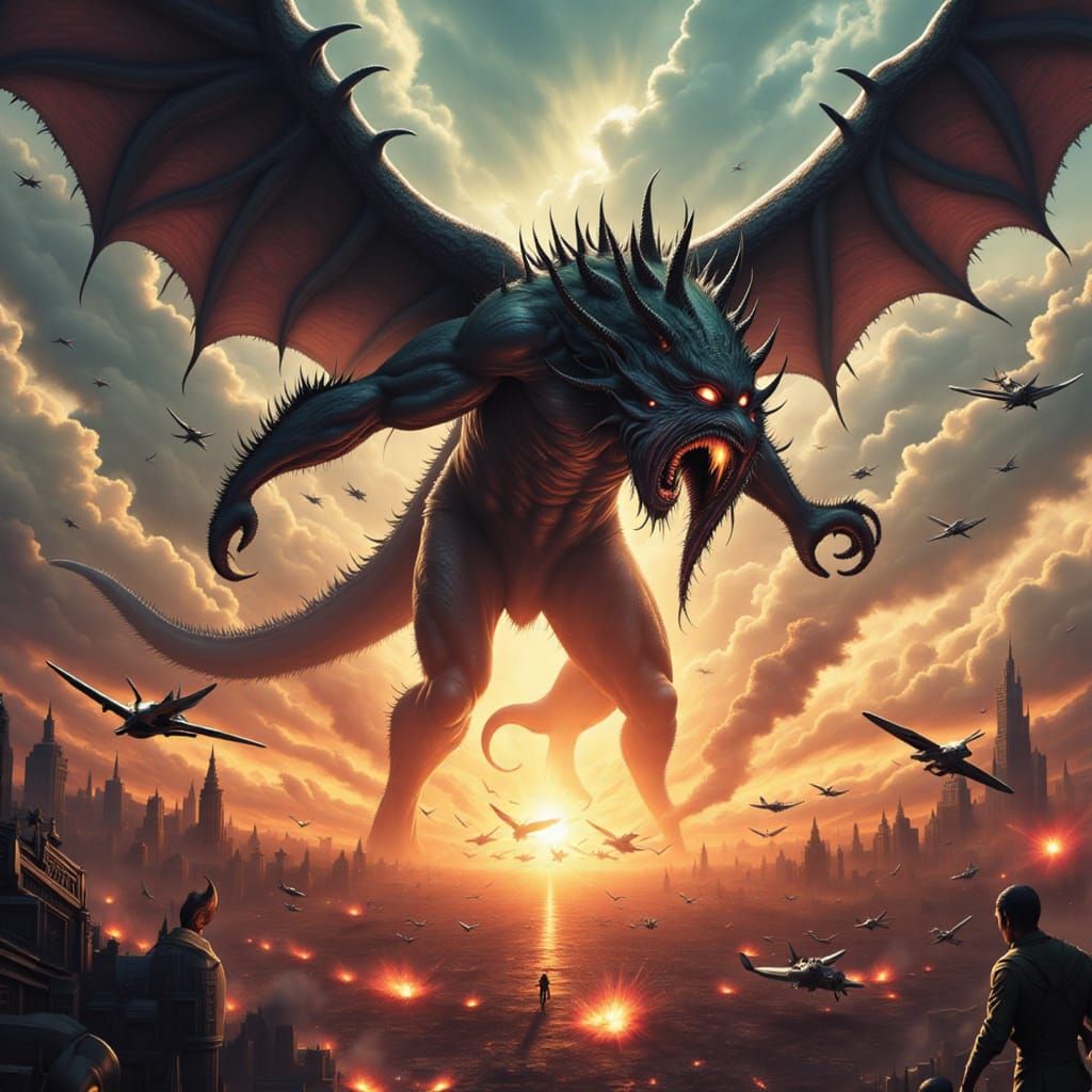 Winged Monster Attacks WWII Plane Battle