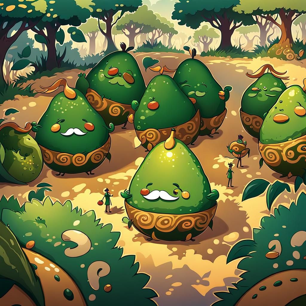 Avocado with a Mustache in Fantasy Landscape