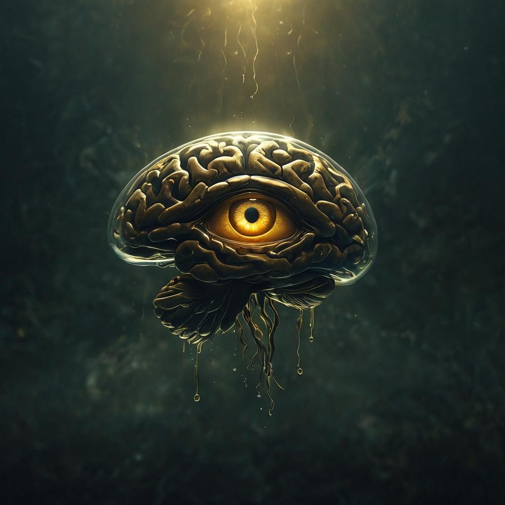 Eerie Brain in Glass: A Dark Fantasy Scene