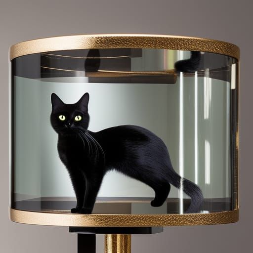 Black Cat in Glass Box: Rococo Oil Painting