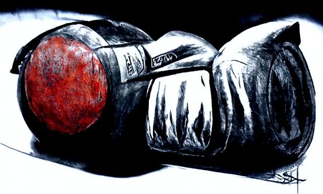 Punching Bag charcoal drawing hyperrealism impressionism beautiful 8k resolution