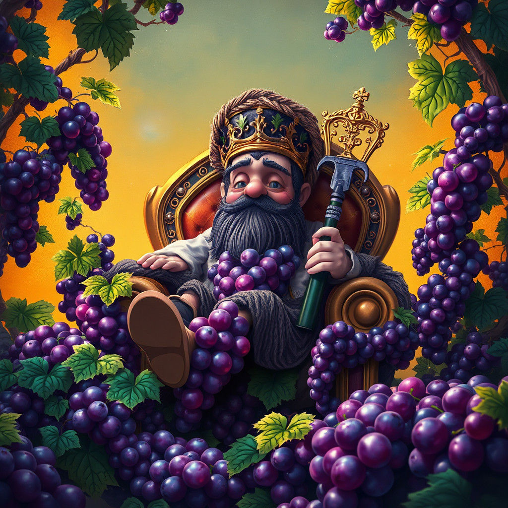 Whimsical Grape King on Throne: Matte Painting