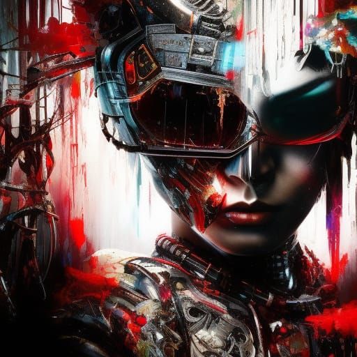 Biomechanical Samurai Cowboy in Sci-Fi Urban Art