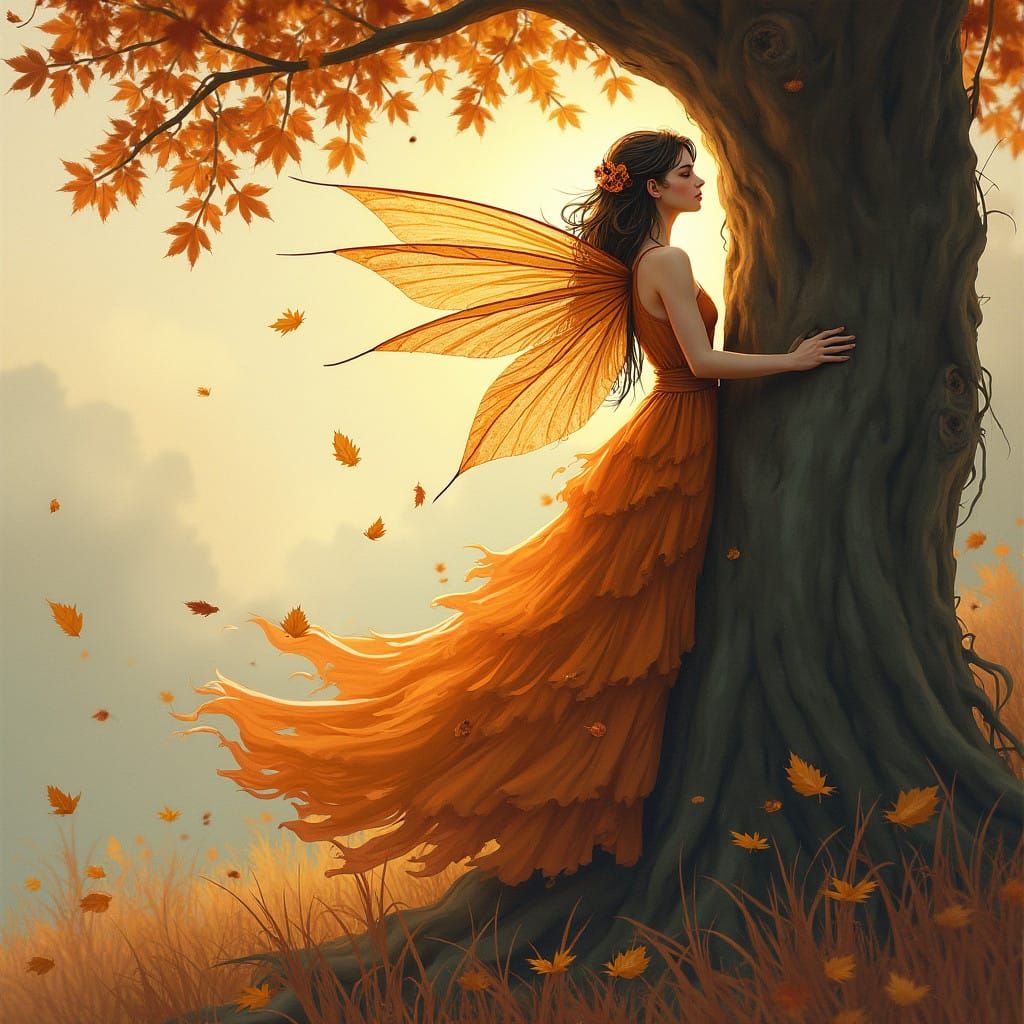 Ethereal Autumn Fairy in Watercolour Ink