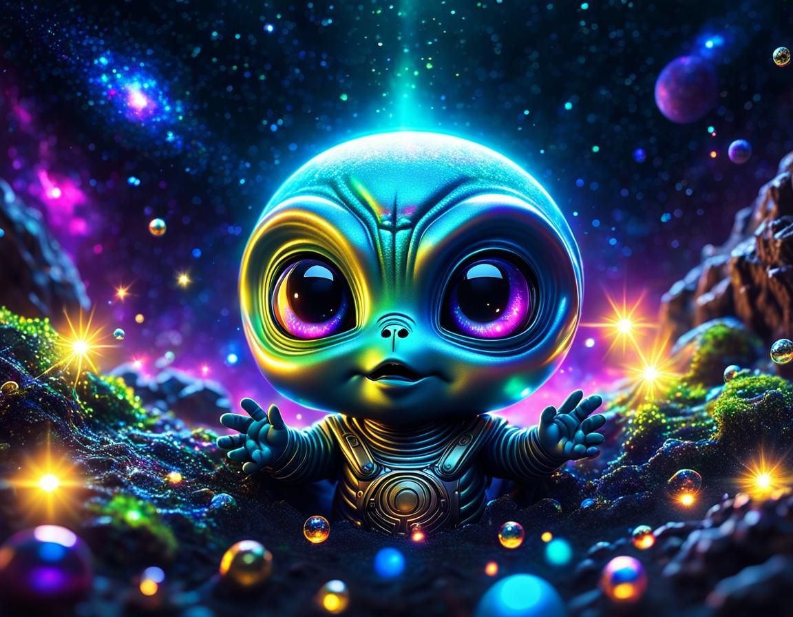 Glowing Chibi Alien Savior: Cosmic Astral Illustration