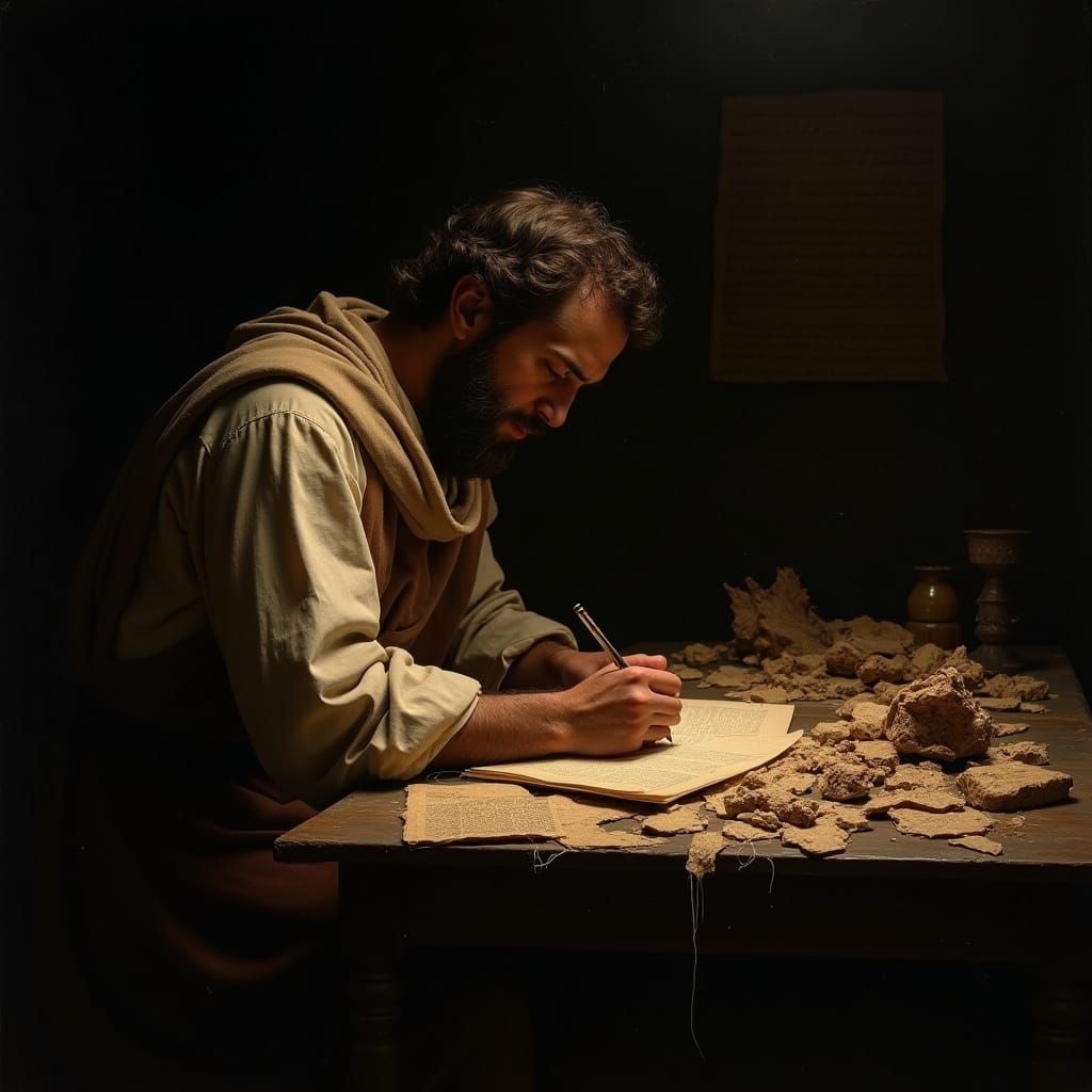 A Monk in Darkness, Illuminated by the Flicker of Candleligh...