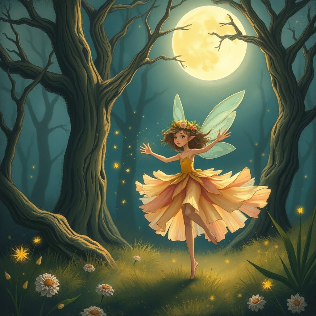 Pixie Dances in Moonlit Forest with Stardust