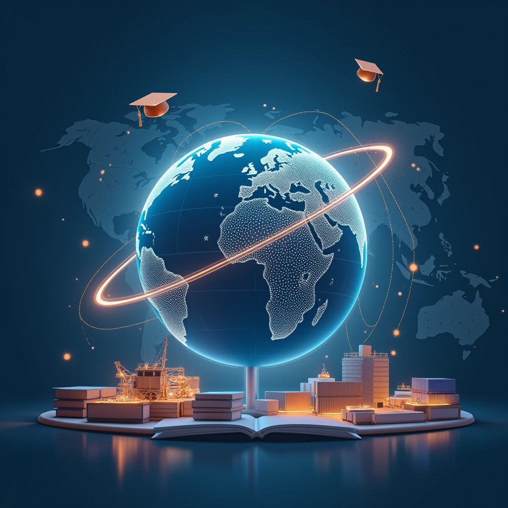 Sleek Globe with Trade Routes and Digital Icons