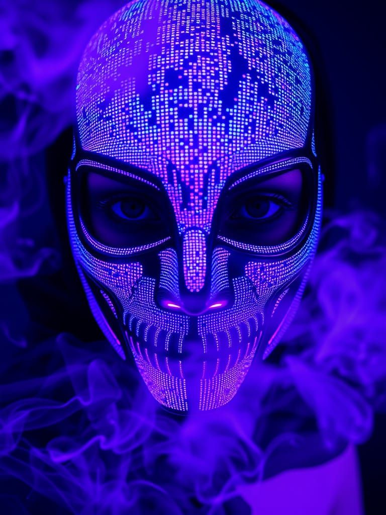 Cinematic Portrait of Masked Woman in Neon Light