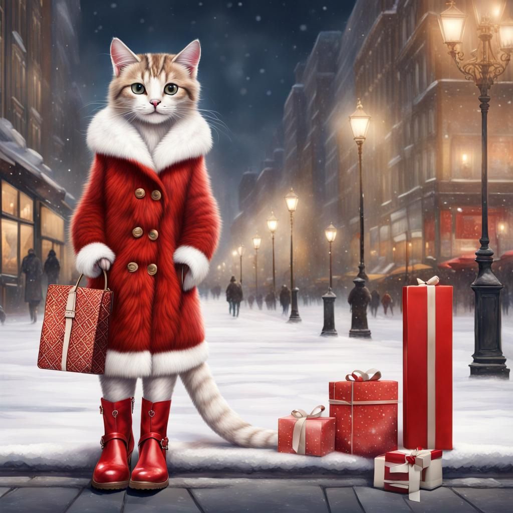 Elegant Serengeti Cat in Winter City, Hyperrealism