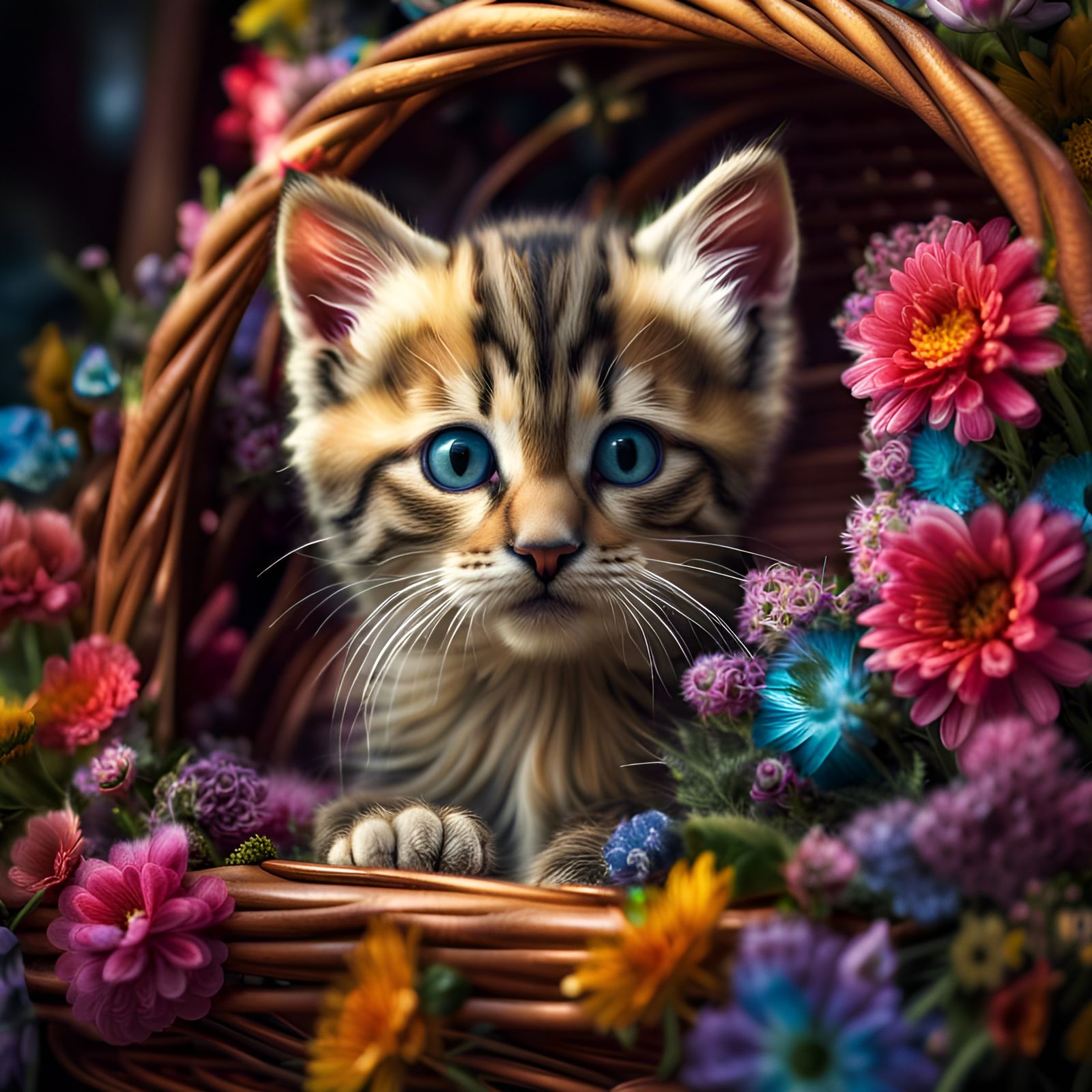 Kitten flower basket