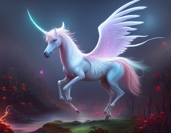 Majestic Unicorn with Feathery Wings: Digital Art