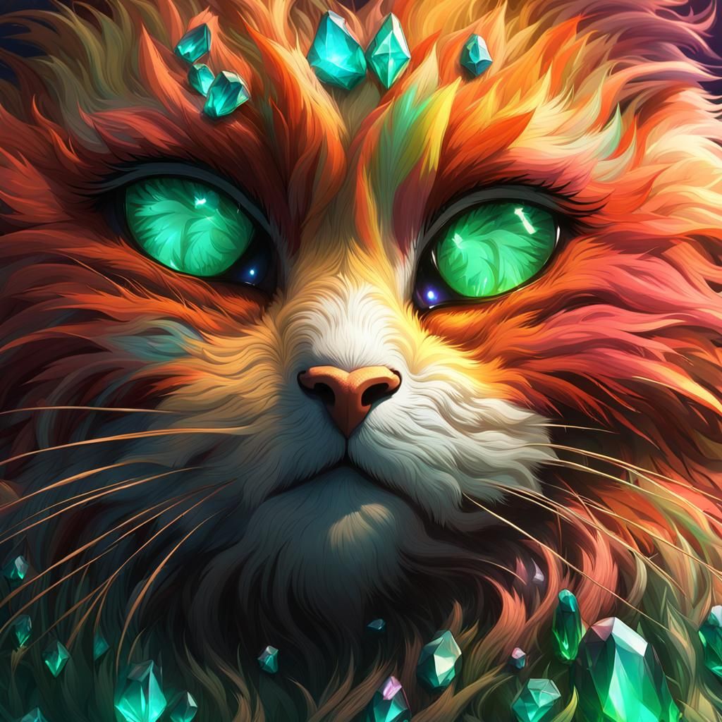 Mystical Cat with Crystal Eyes: Fantasy Art