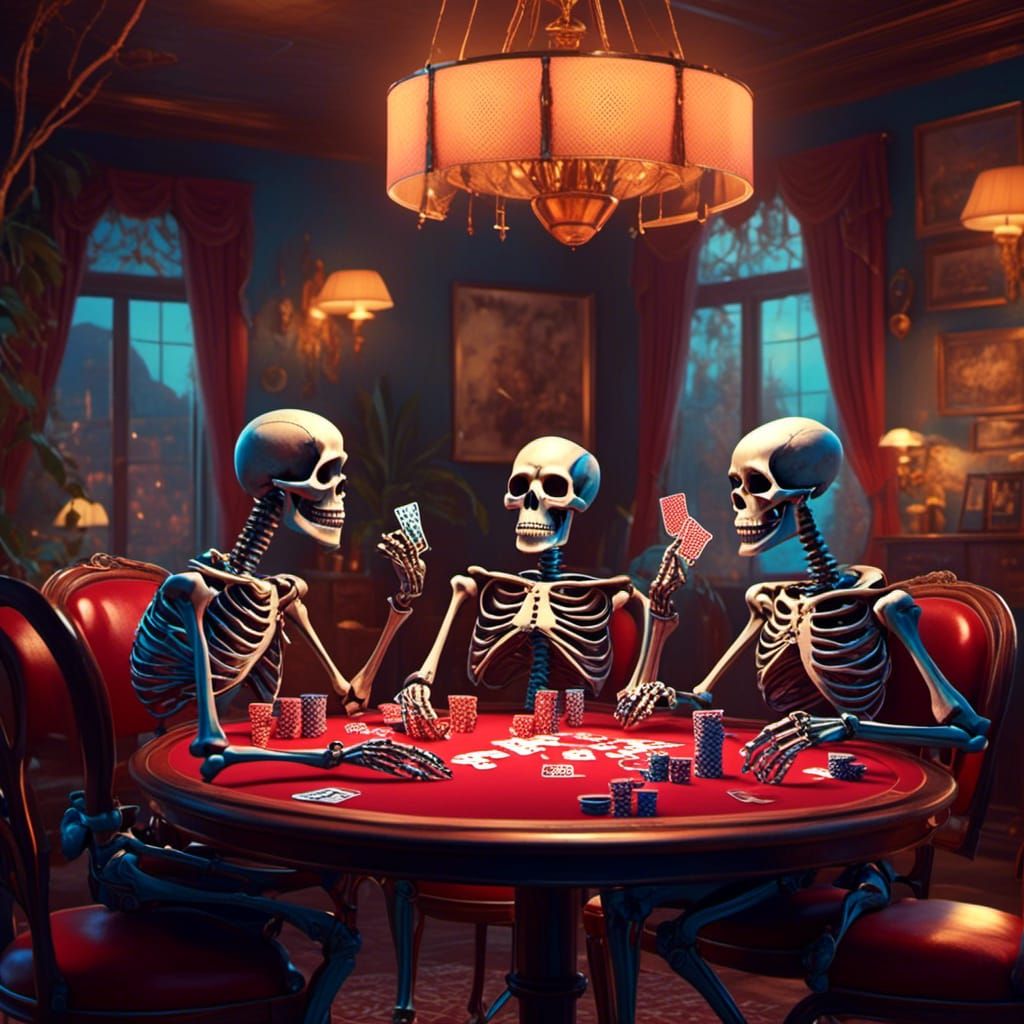 Skeletons Play Poker in Las Vegas: Pixar-Style 3D Art