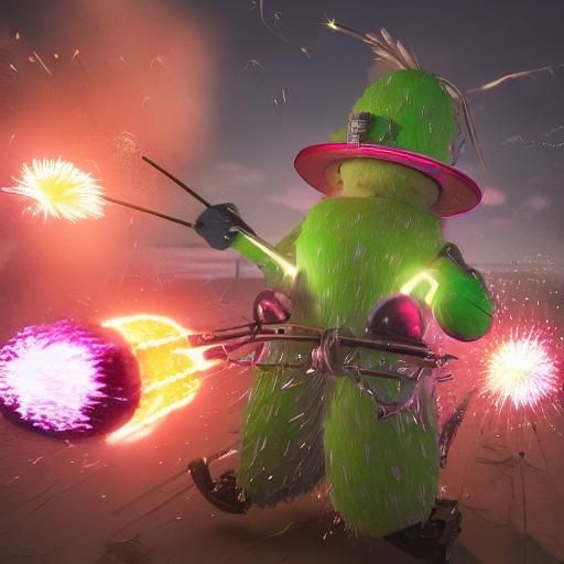 Cactus Warrior on Steampunk Snowmobile in Dreamscape