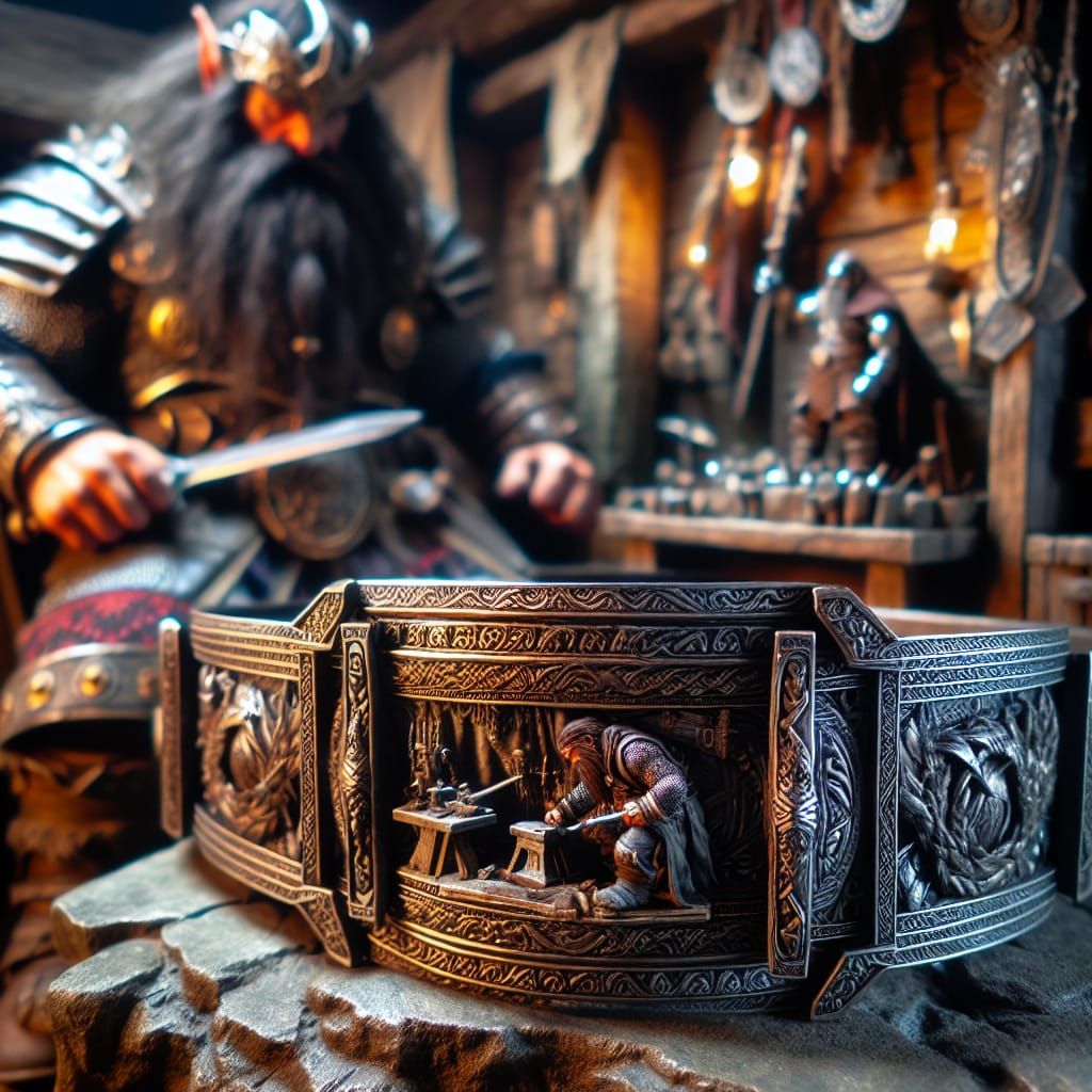 Ornate Dwarven Belt Displayed with Armored Warrior