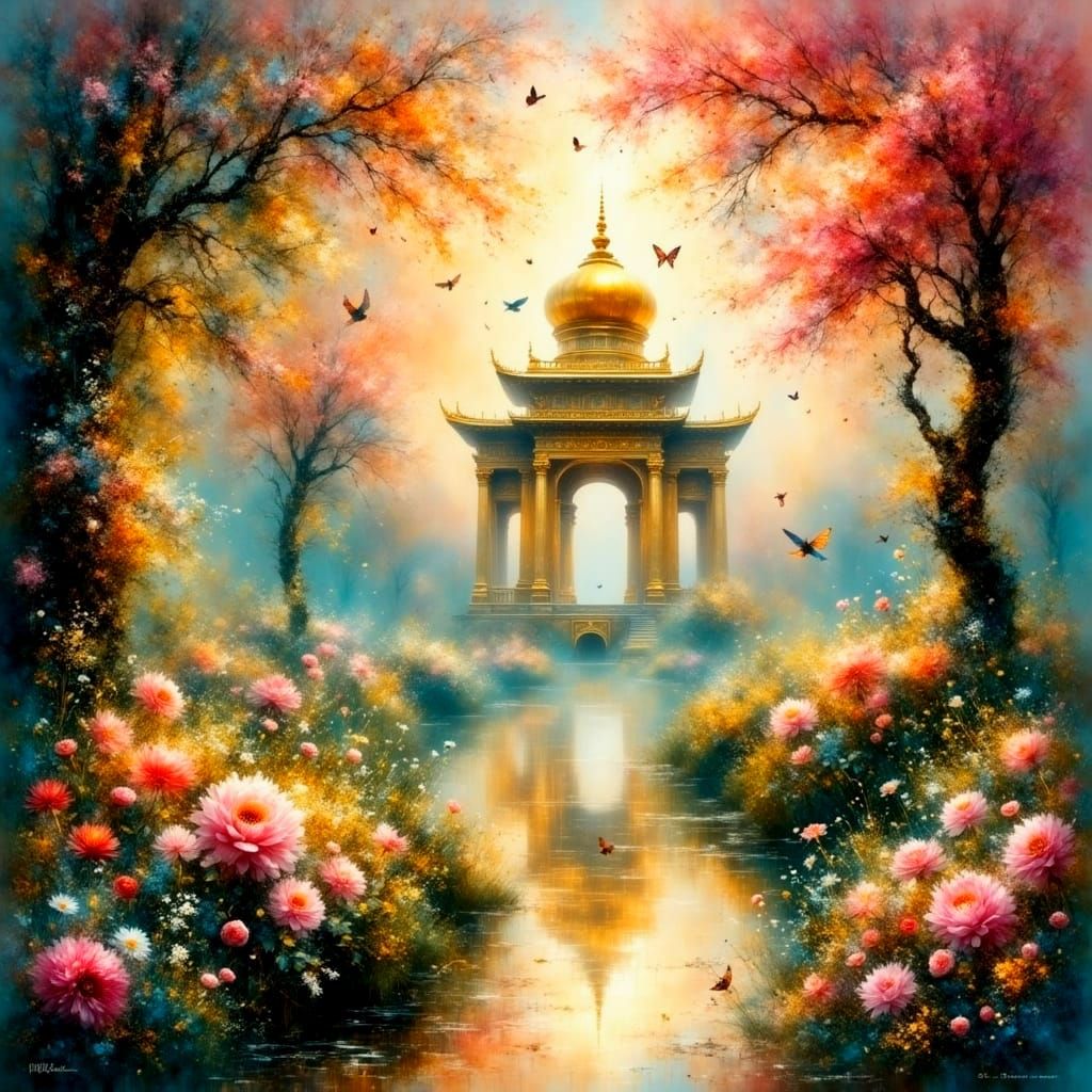 Surreal Watercolor Fantasy Scene in Ethereal Colors