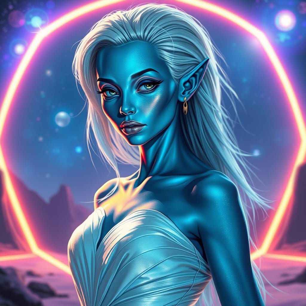 Alien Woman in Futuristic Galaxy: Digital Art