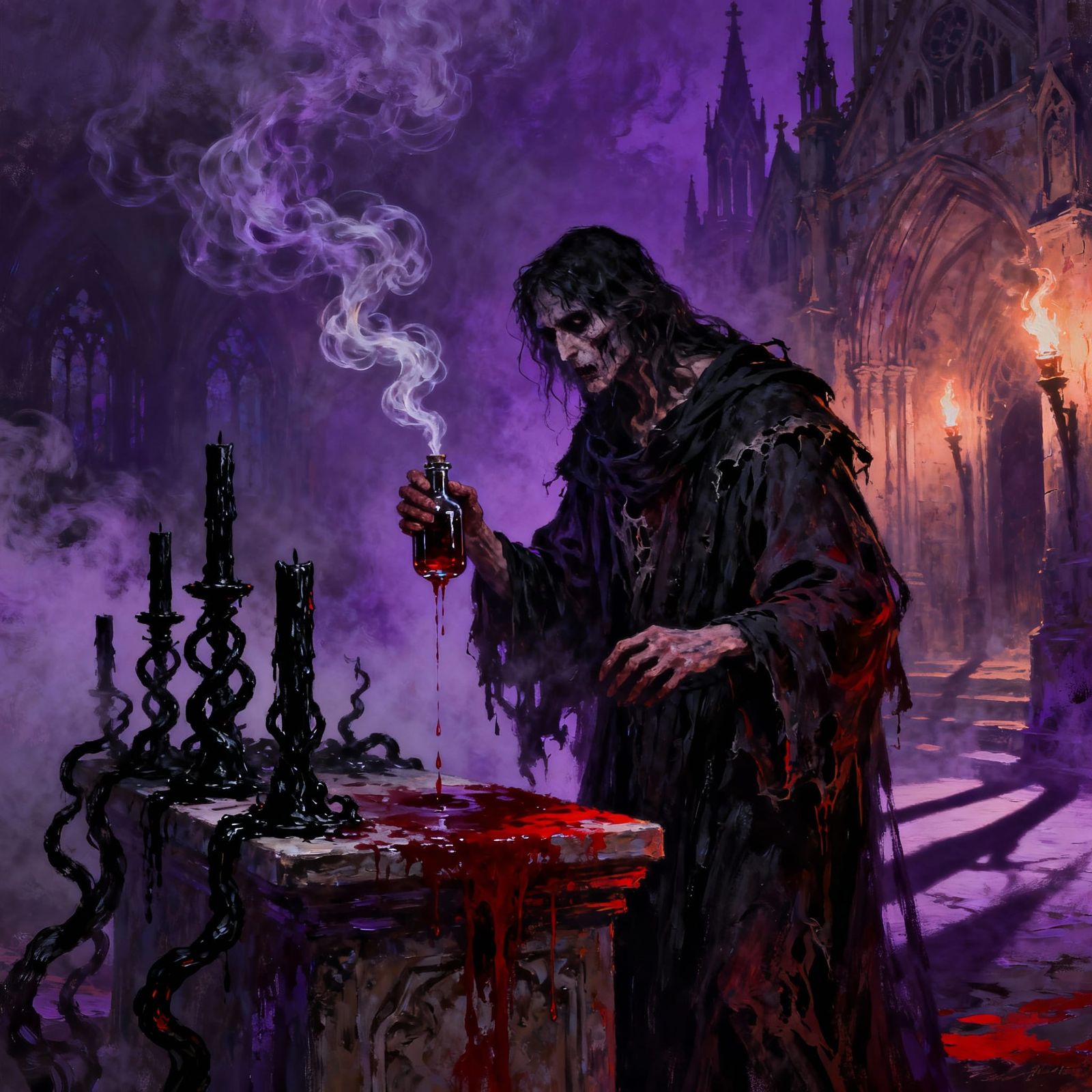 Sinister Macabre Scene with Ethereal Fantasy Mist